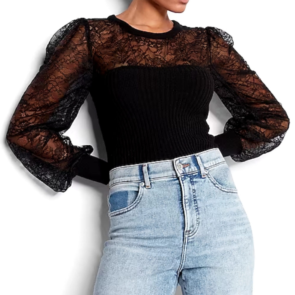 Express - NWT - Lace Balloon Sleeve Sweater - Size S